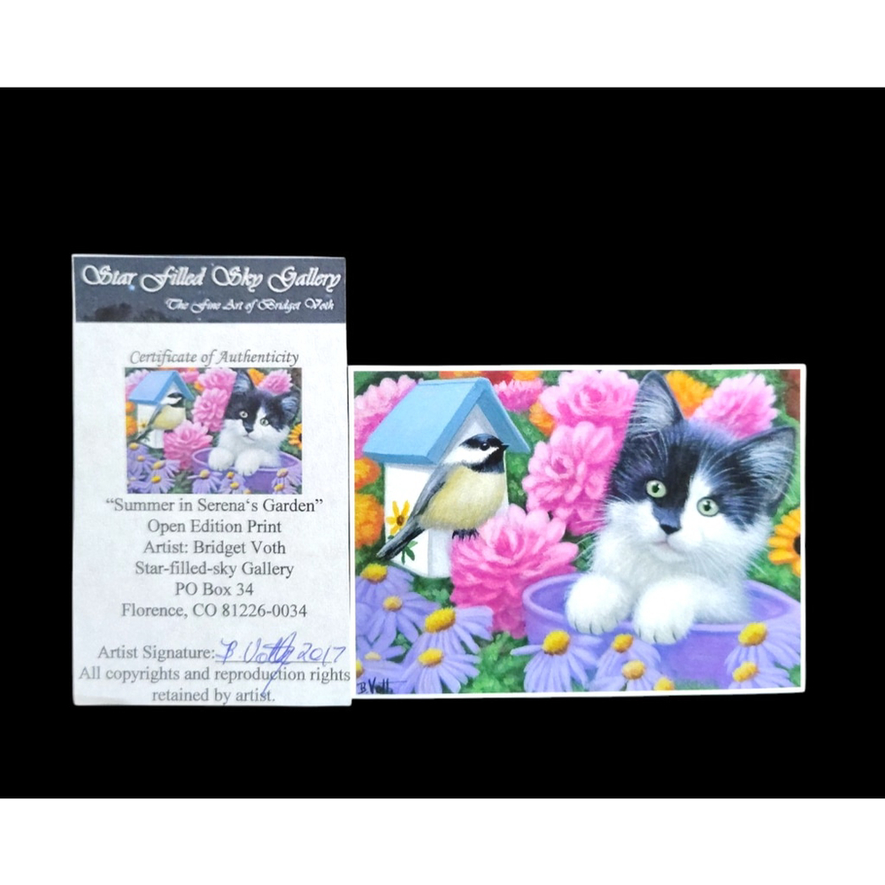 ACEO B. Voth Print Card Kitten "Summer In Serena's Garden" Signed W/certificate